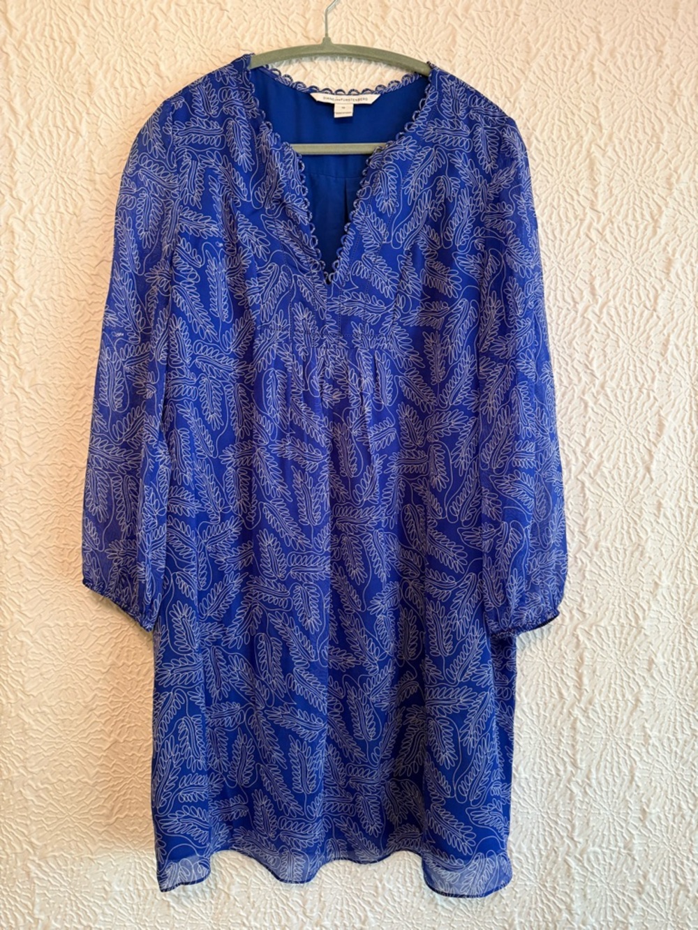 Diane von Furstenberg Aria Silk Cobalt Blue Dress with White Print, 10